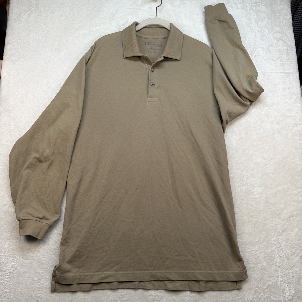 5.11‎ Tactical Performance Polo Shirt Men's Medium Long Sleeve Khaki Duty Gear